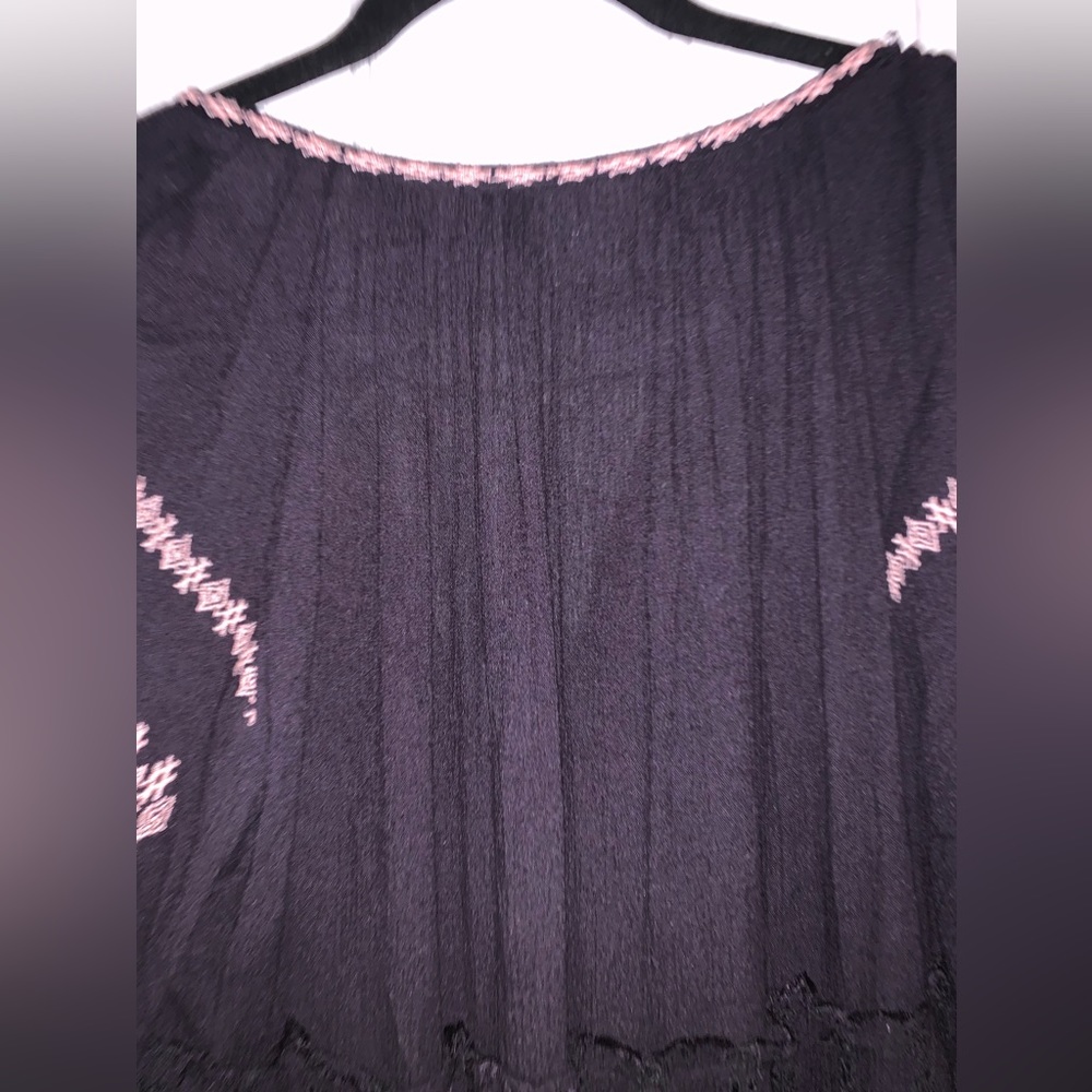 Free People Bo-Ho long sleeve black Dress with embroidery flowers size Medium - Picture 15 of 16